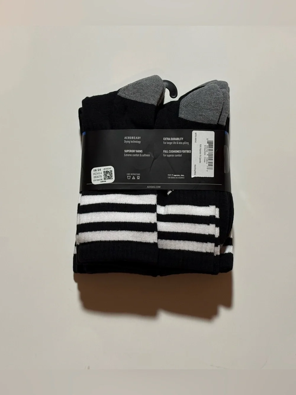 adidas 3 stripes Black & White Men's Cushioned Crew Athletic Socks - 6 Pair